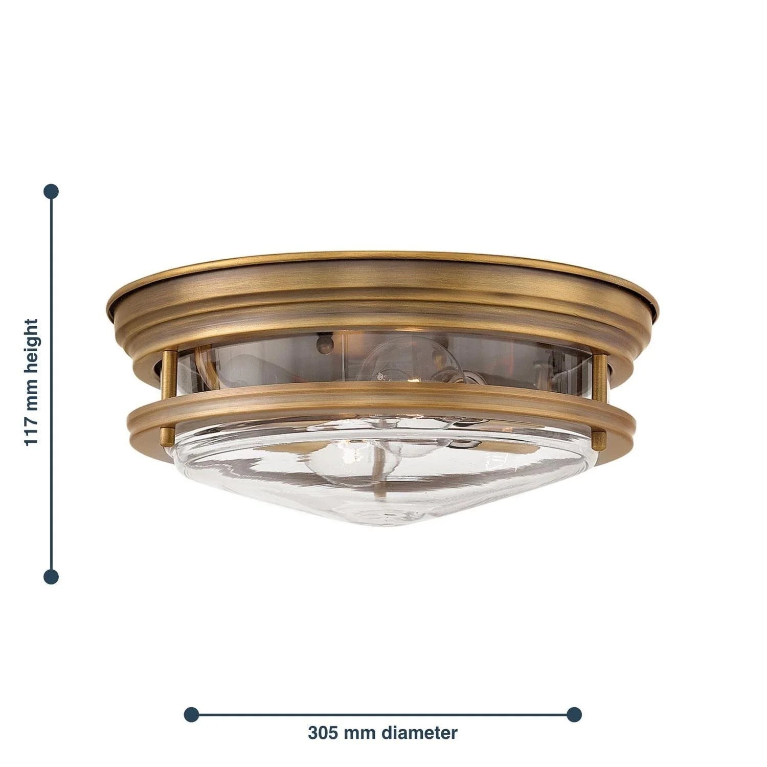 Quintessentiale QN-HADRIAN-FS-BR-CLEAR Hadrian 2 Light Flush Ceiling Fitting with Clear Glass and Brushed Bronze IP44