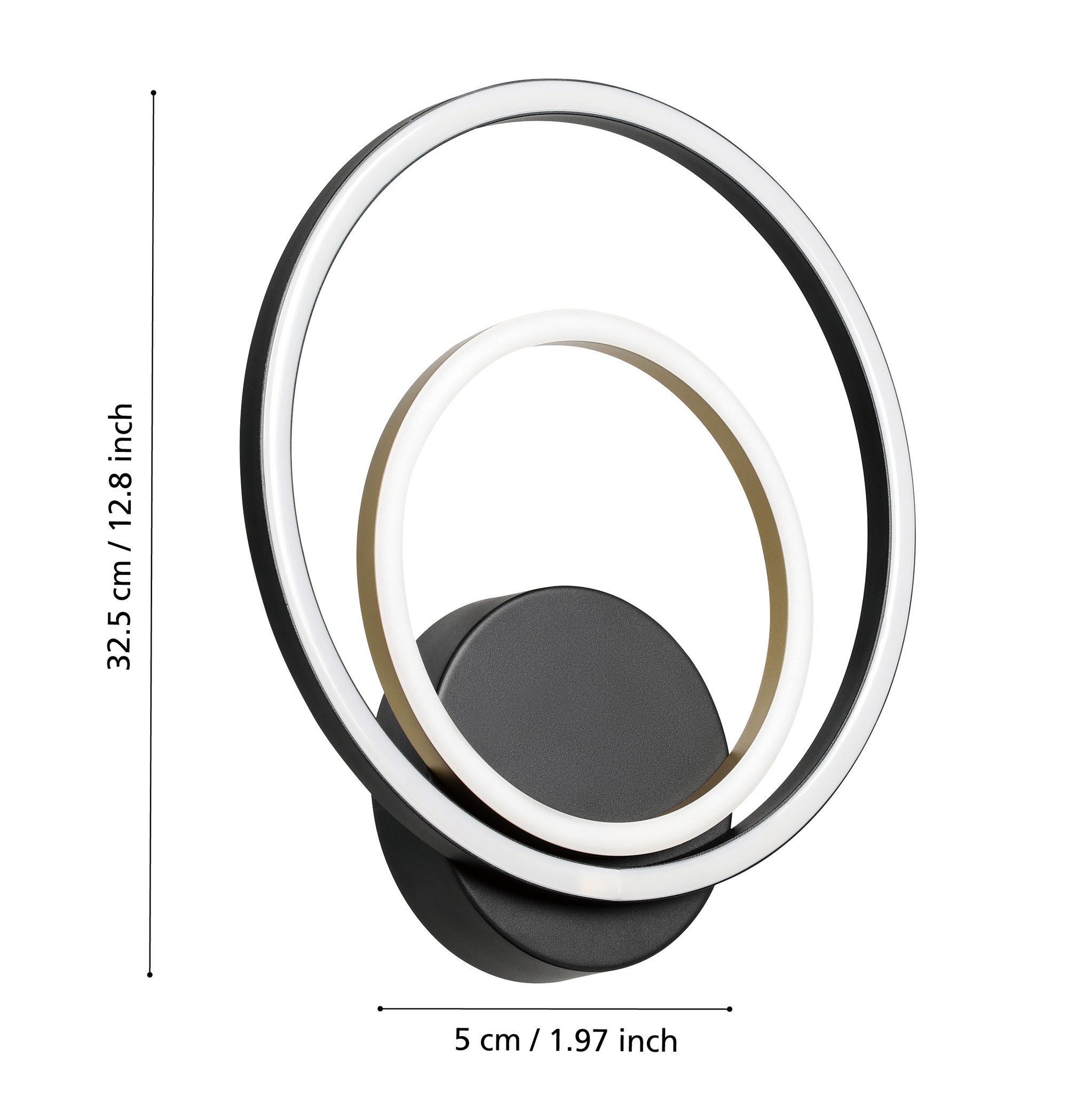 390088  LANACERA wall lamp, white plastic, black aluminum, and gold.