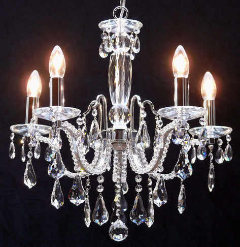 603/5 Mozart Polished Chrome 5 Light Pear Shaped Crystal Multi Arm Light