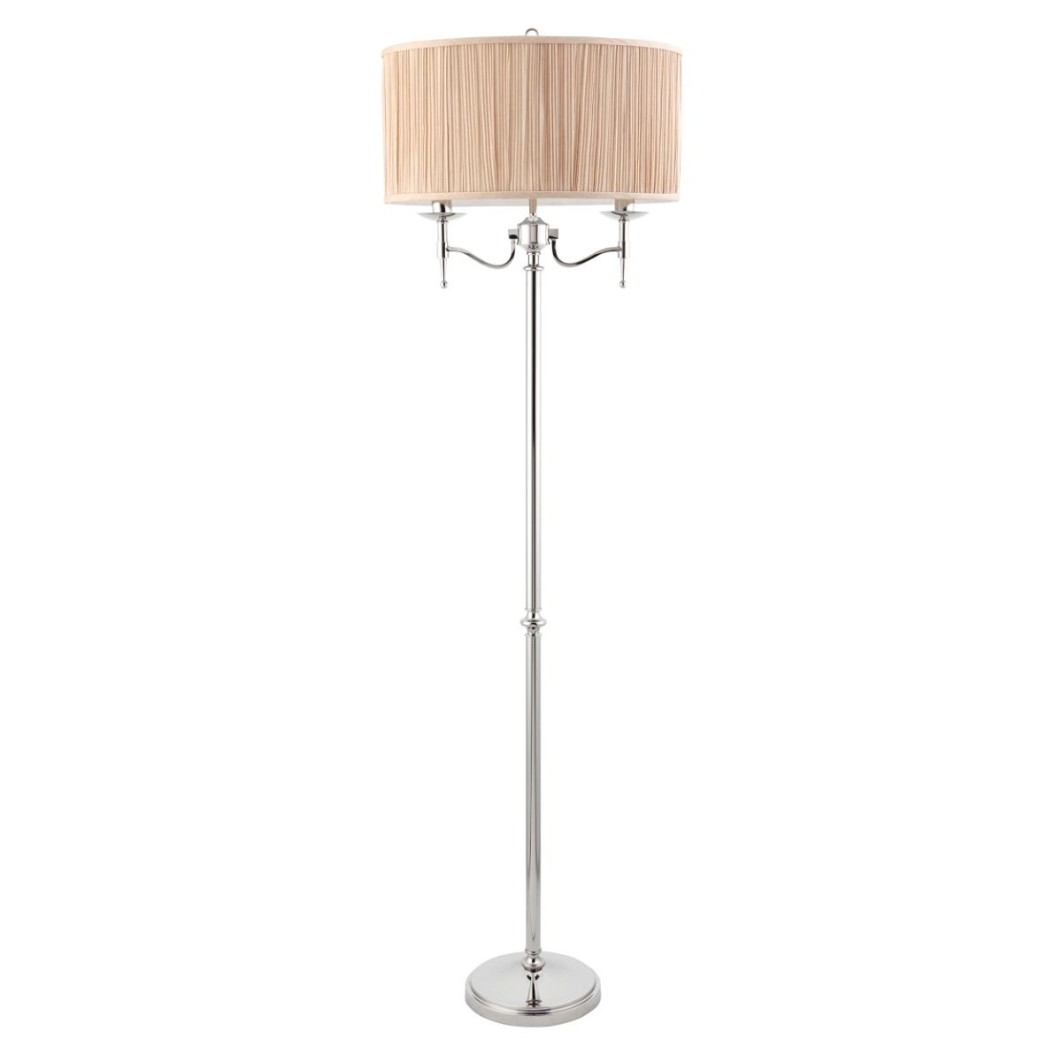 1900 Stanford Two-Light Floor Lamp in Polished Nickel with Beige Fabric Interiors 63622