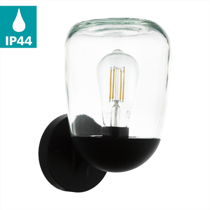 98701  DONATORI wall lamp, aluminum, black plastic, and transparent glass