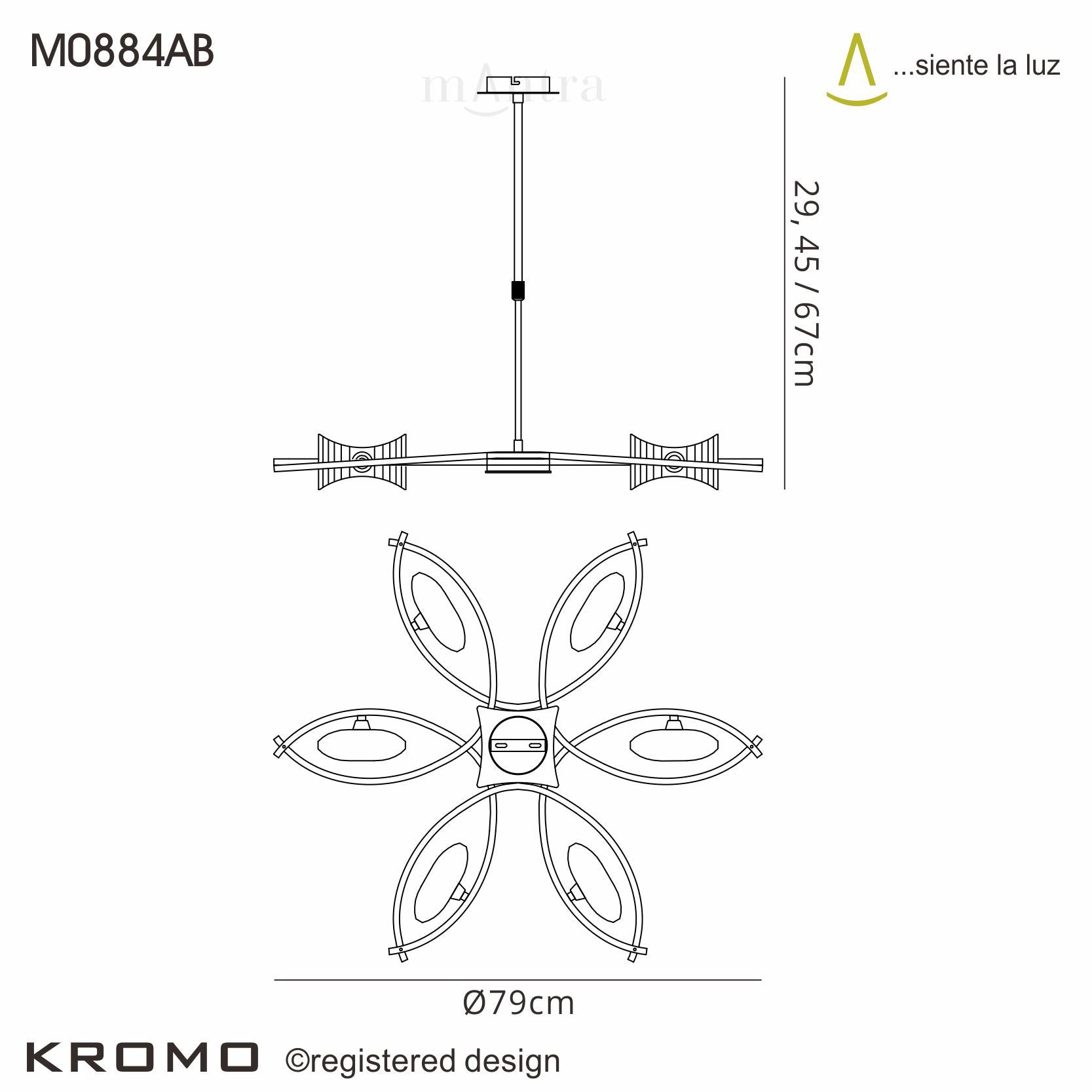 M0884AB Mantra Kromo Telescopic Semi Flush Convertible 6 Light G9 Antique Brass