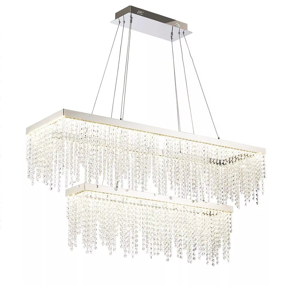 Rectangular 2 Tier Dimmable Pendant 65W LED 4000K Polished Chrome Crystal by Diyas Bano, item number IL32865