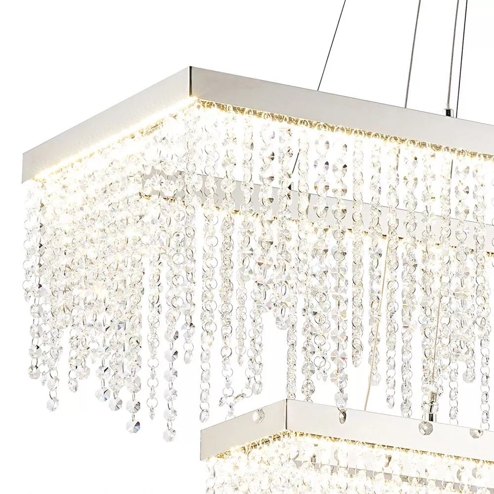 Rectangular 2 Tier Dimmable Pendant 65W LED 4000K Polished Chrome Crystal by Diyas Bano, item number IL32865