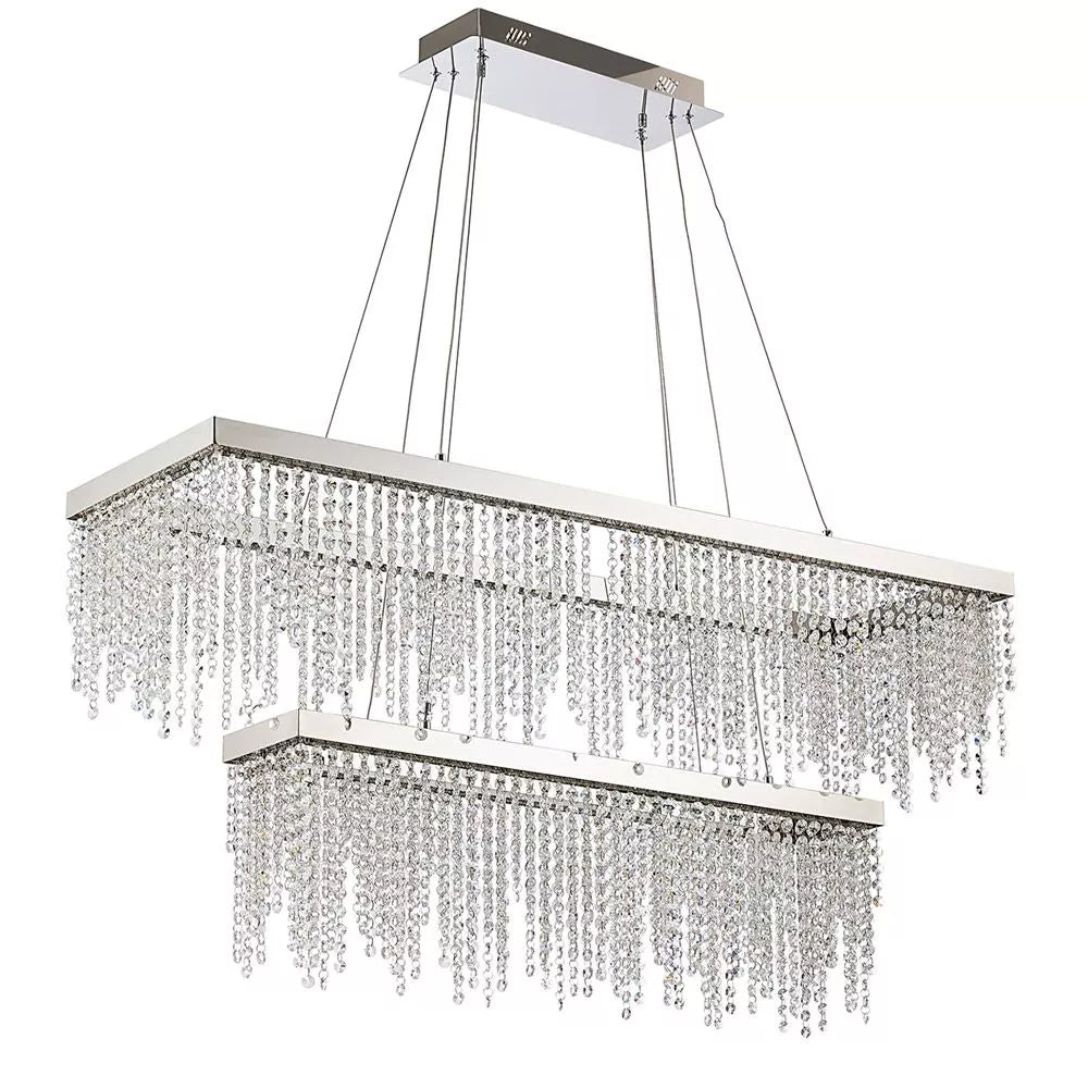 Rectangular 2 Tier Dimmable Pendant 65W LED 4000K Polished Chrome Crystal by Diyas Bano, item number IL32865