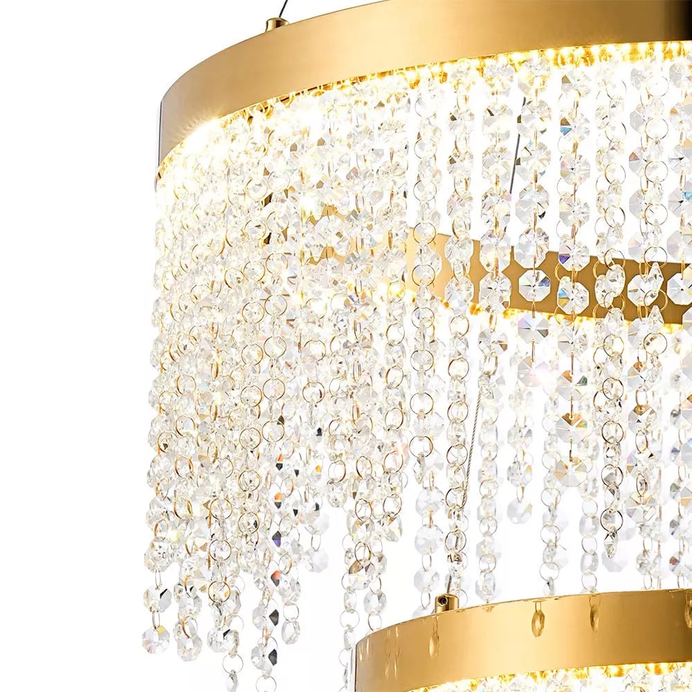 French gold crystal Diyas Bano Round 2 Tier Dimmable Crystal Pendant 47W LED 4000K IL32872