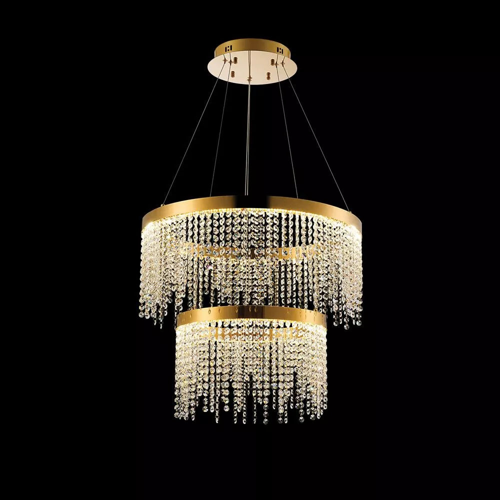 French gold crystal Diyas Bano Round 2 Tier Dimmable Crystal Pendant 47W LED 4000K IL32872