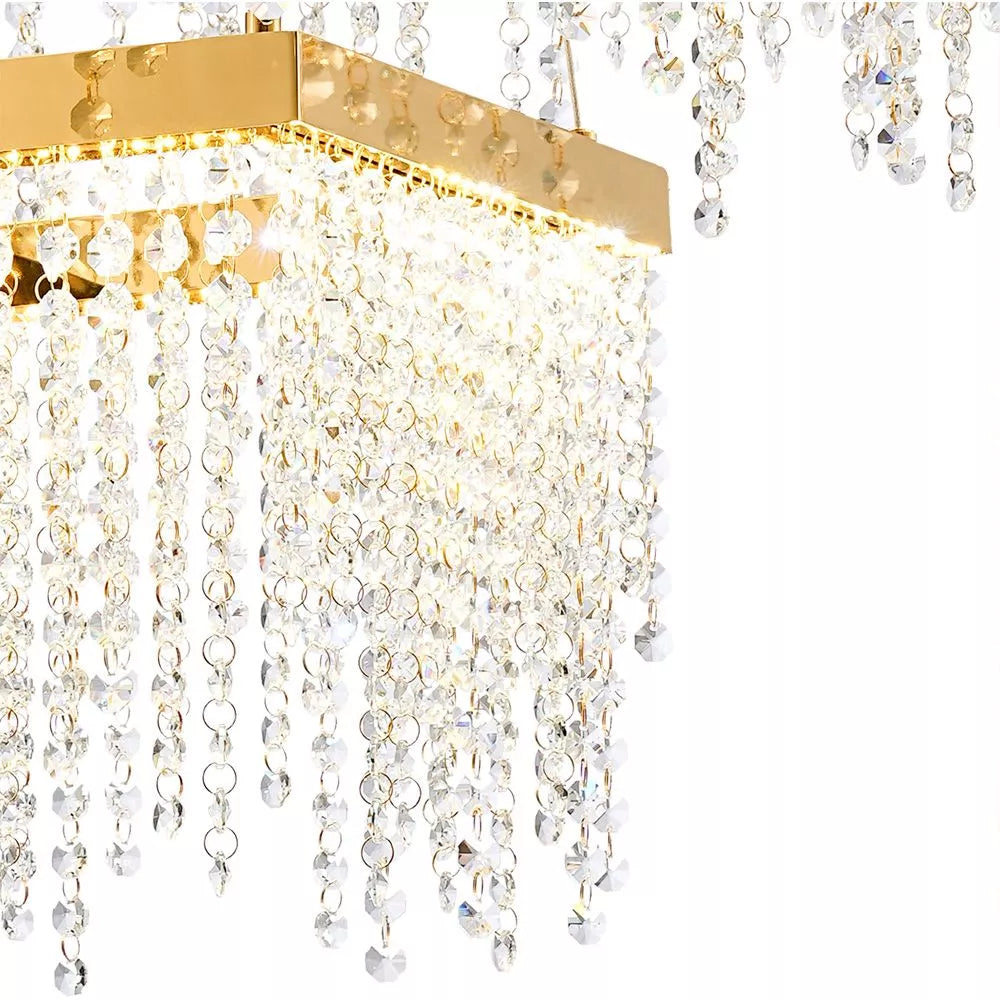 French gold crystal Diyas Bano Square 2 Tier Dimmable Pendant 47W LED 4000K IL32874