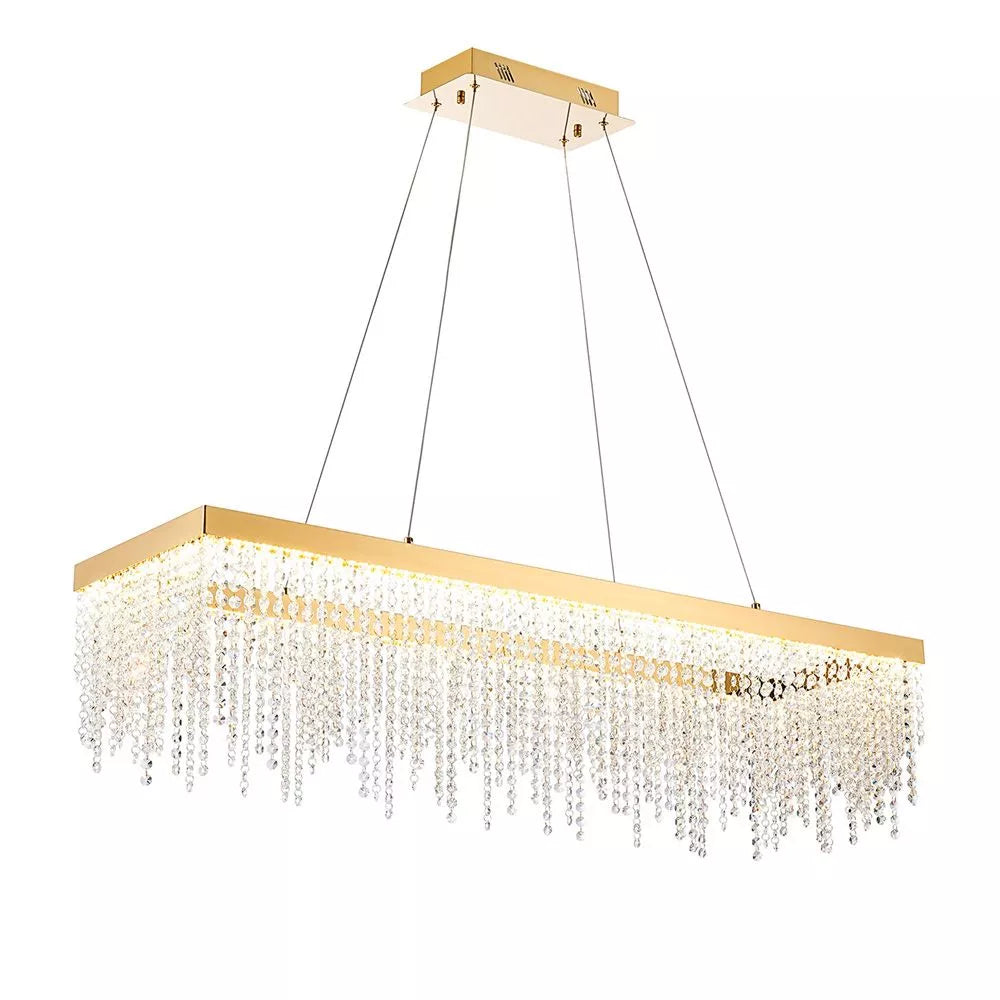 Rectangular Dimmable Pendant Fitting with French Gold Crystal by Diyas Bano, 40W LED, IL32875