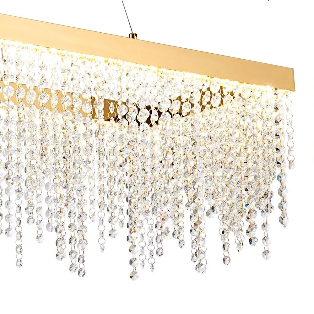 Rectangular Dimmable Pendant Fitting with French Gold Crystal by Diyas Bano, 40W LED, IL32875