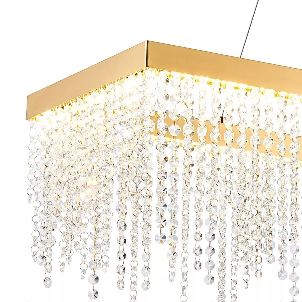 Rectangular Dimmable Pendant Fitting with French Gold Crystal by Diyas Bano, 40W LED, IL32875