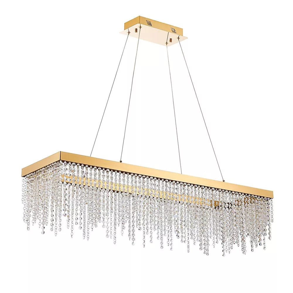 Rectangular Dimmable Pendant Fitting with French Gold Crystal by Diyas Bano, 40W LED, IL32875