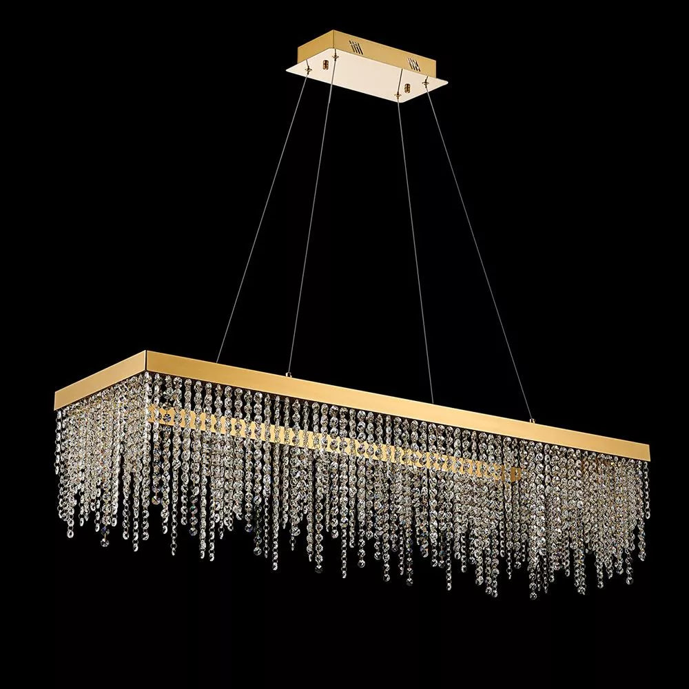 Rectangular Dimmable Pendant Fitting with French Gold Crystal by Diyas Bano, 40W LED, IL32875