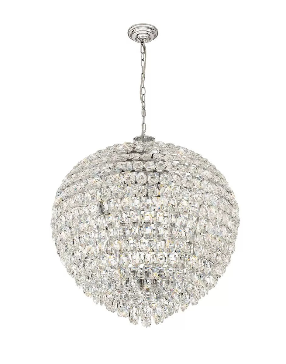 Crystal 16-light ceiling pendant with a polished chrome frame from Diyas in Coniston IL32809