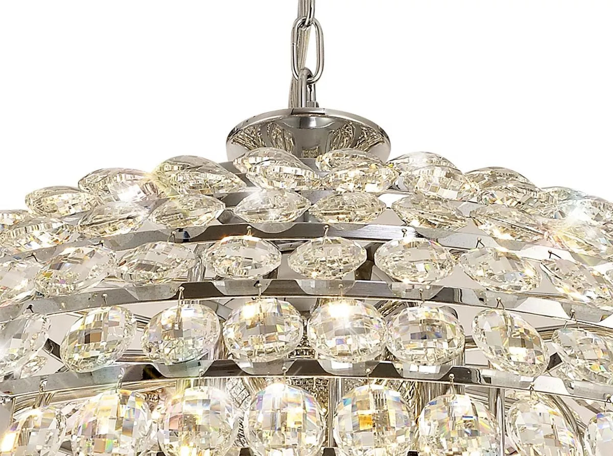 Crystal 16-light ceiling pendant with a polished chrome frame from Diyas in Coniston IL32809