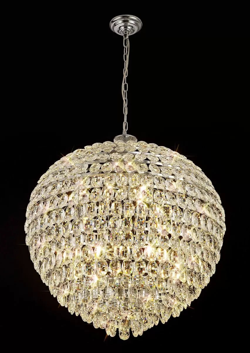 Crystal 16-light ceiling pendant with a polished chrome frame from Diyas in Coniston IL32809