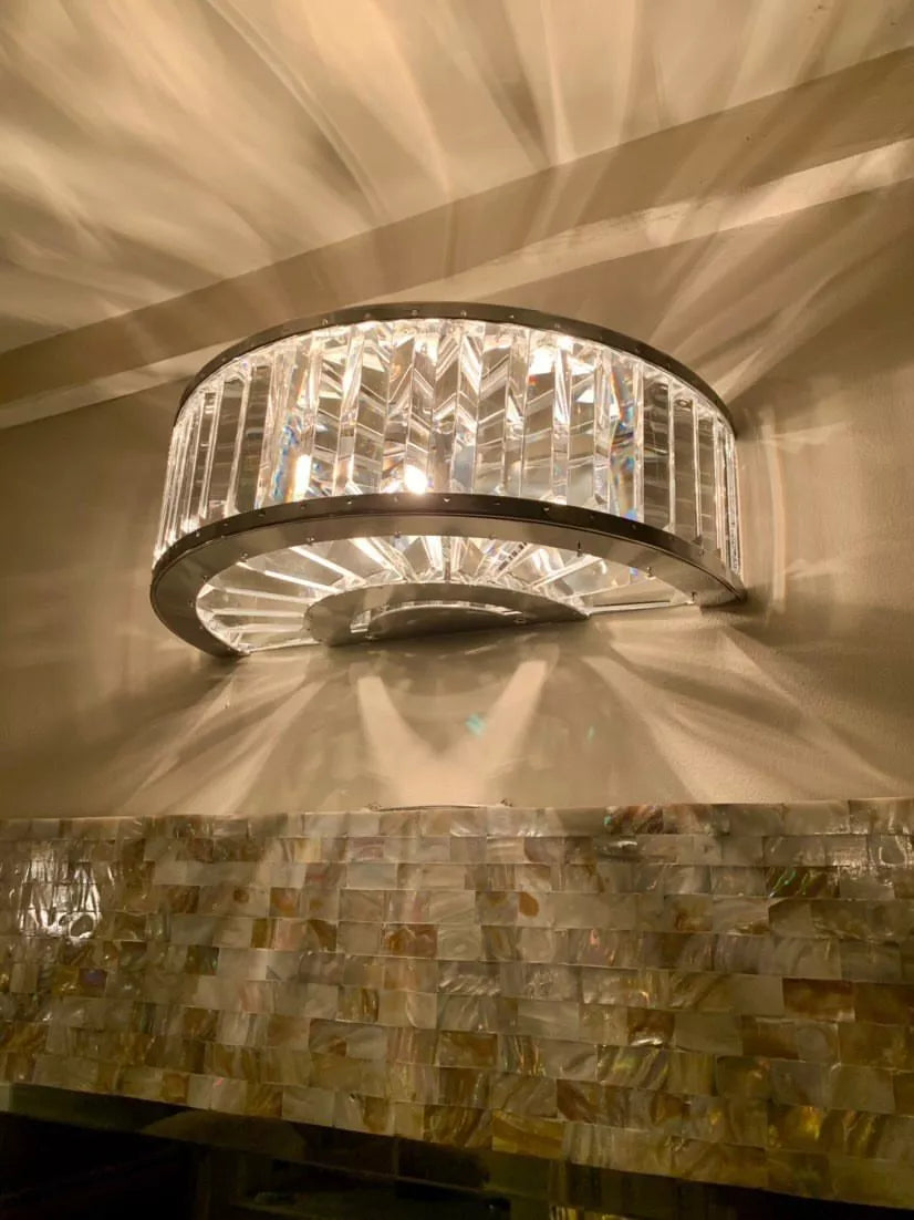 Torre Crystal Triple Wall Lamp with Polished Chrome Frame by Diyas