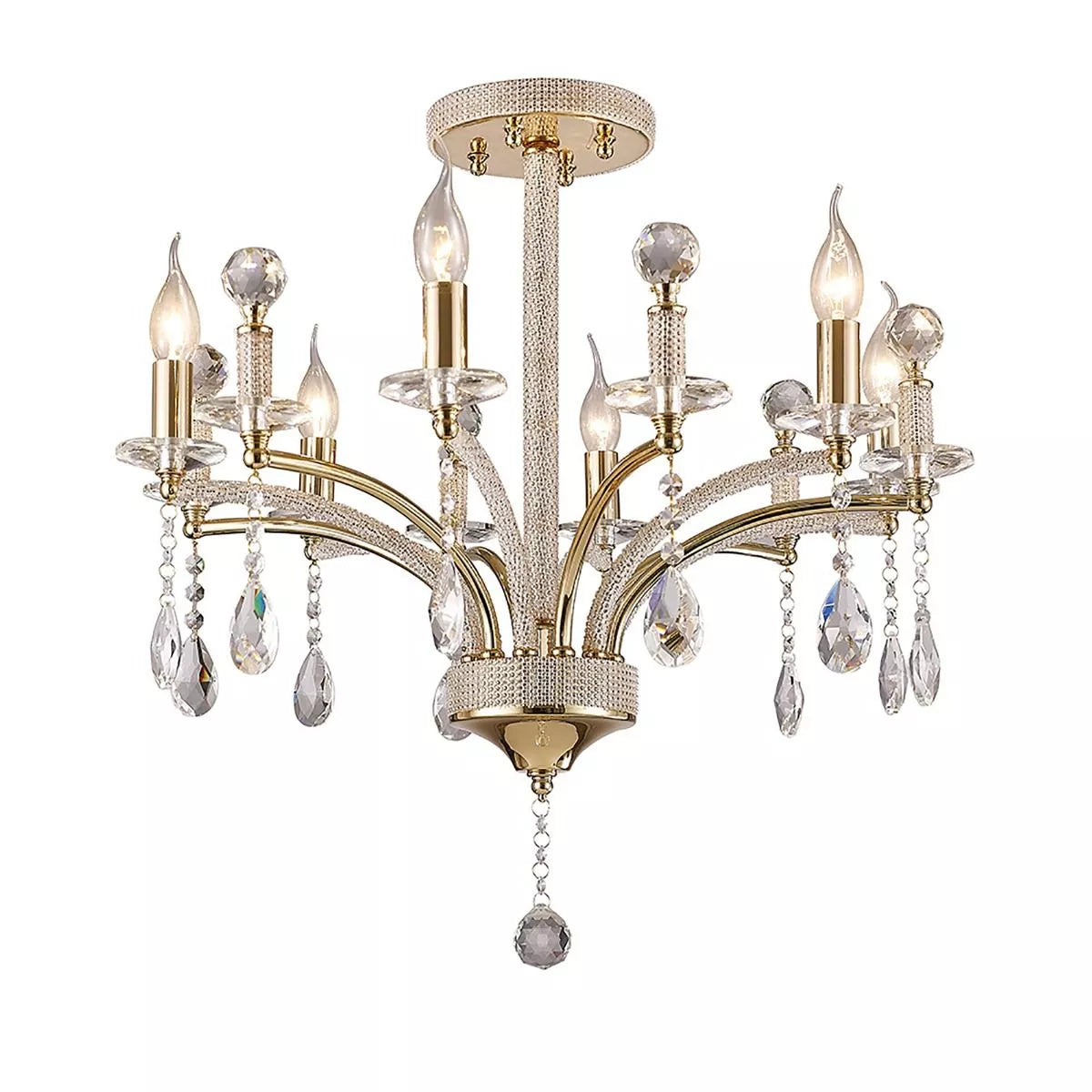 IL32366 Fiore Crystal 6 Light Semi Flush Ceiling Fitting in French Gold Frame by Diyas