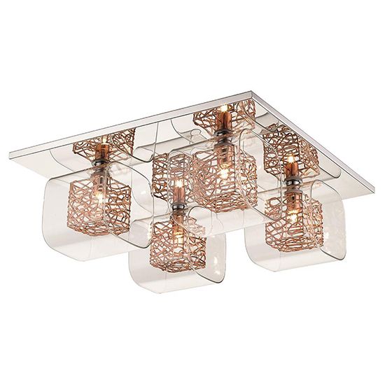 LX-Holland 4 Clear Glass Shade Bulbs Flush Ceiling Light In Copper  LXHOLL042CP4FLUS