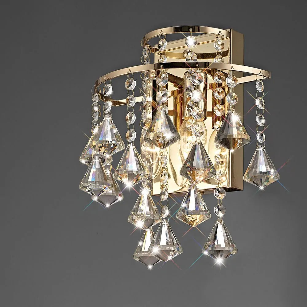 IL32774 Diyas Inina 2 Light Wall Lamp Switched E14 French Gold/Crystal