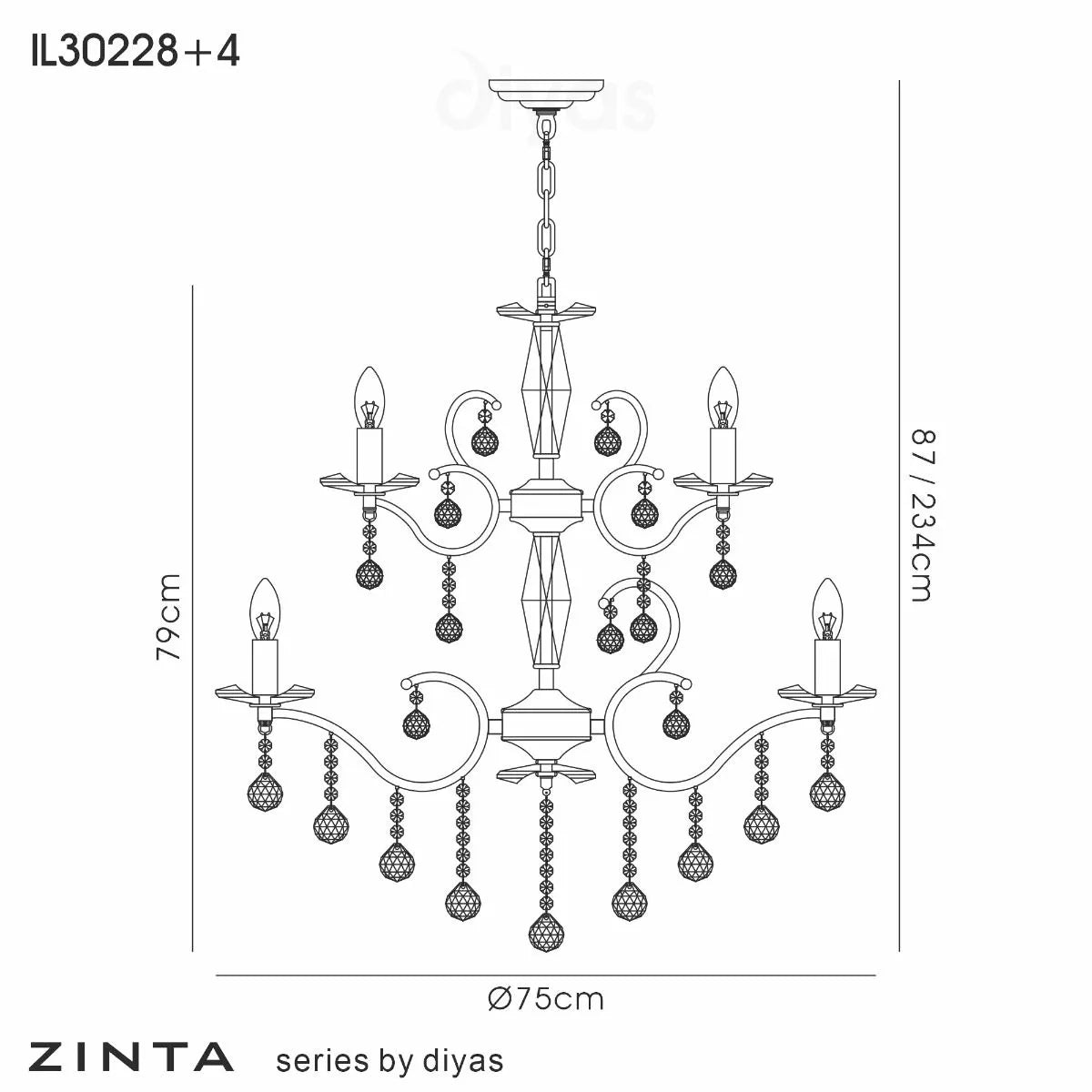 Zinta Pendant 2 Tier 12 Light French Gold Crystal Diyas IL30228+4