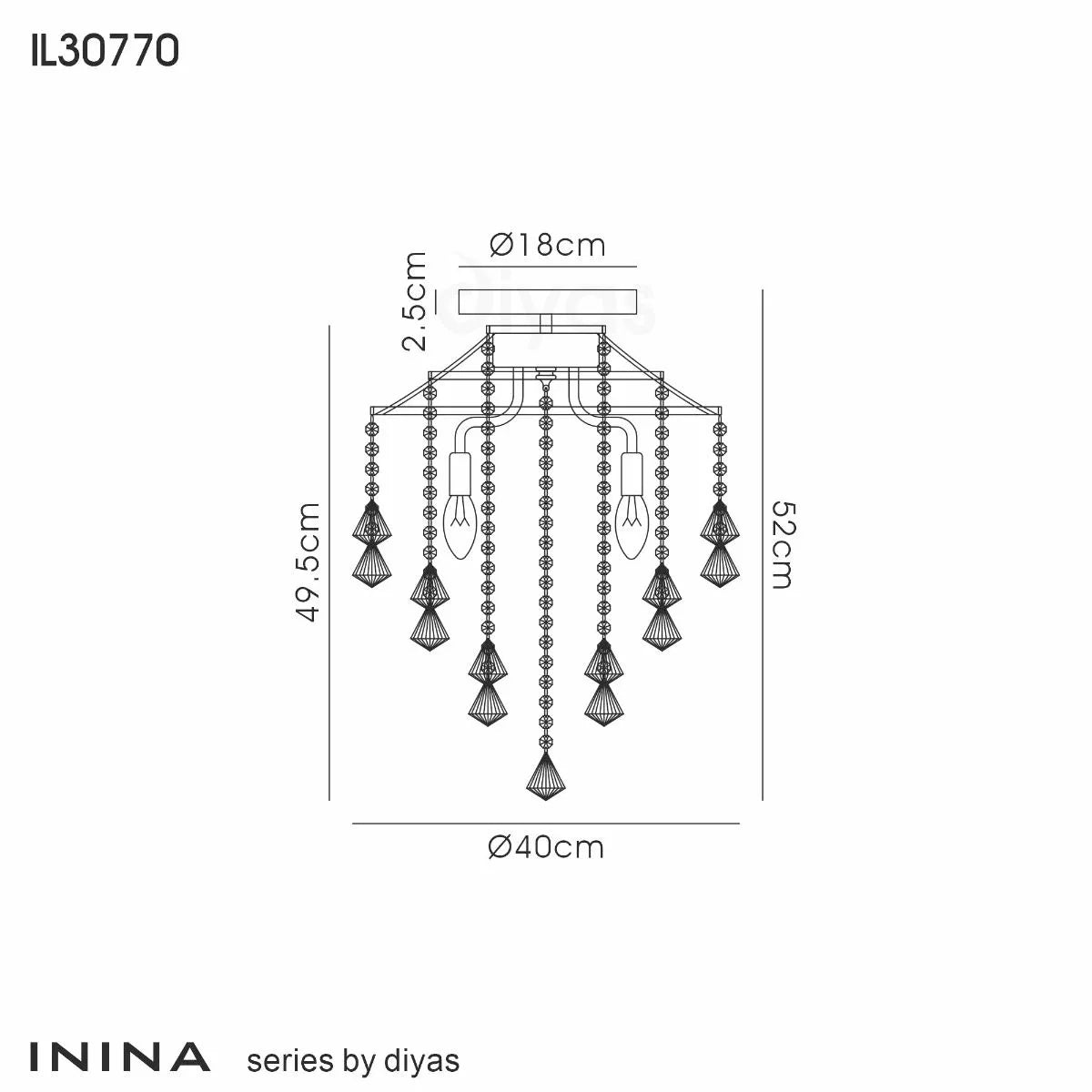 IL30770 Diyas Inina 4 Light Ceiling Polished Chrome/Crystal