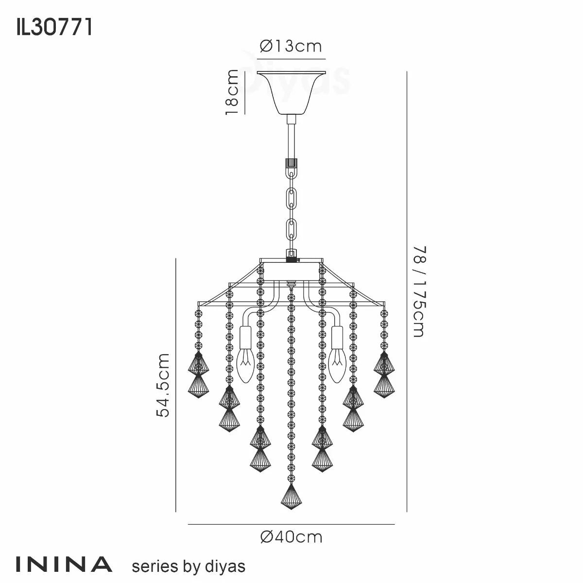 Diyas Inina 4 Light Polished Chrome/Crystal Pendant IL30771