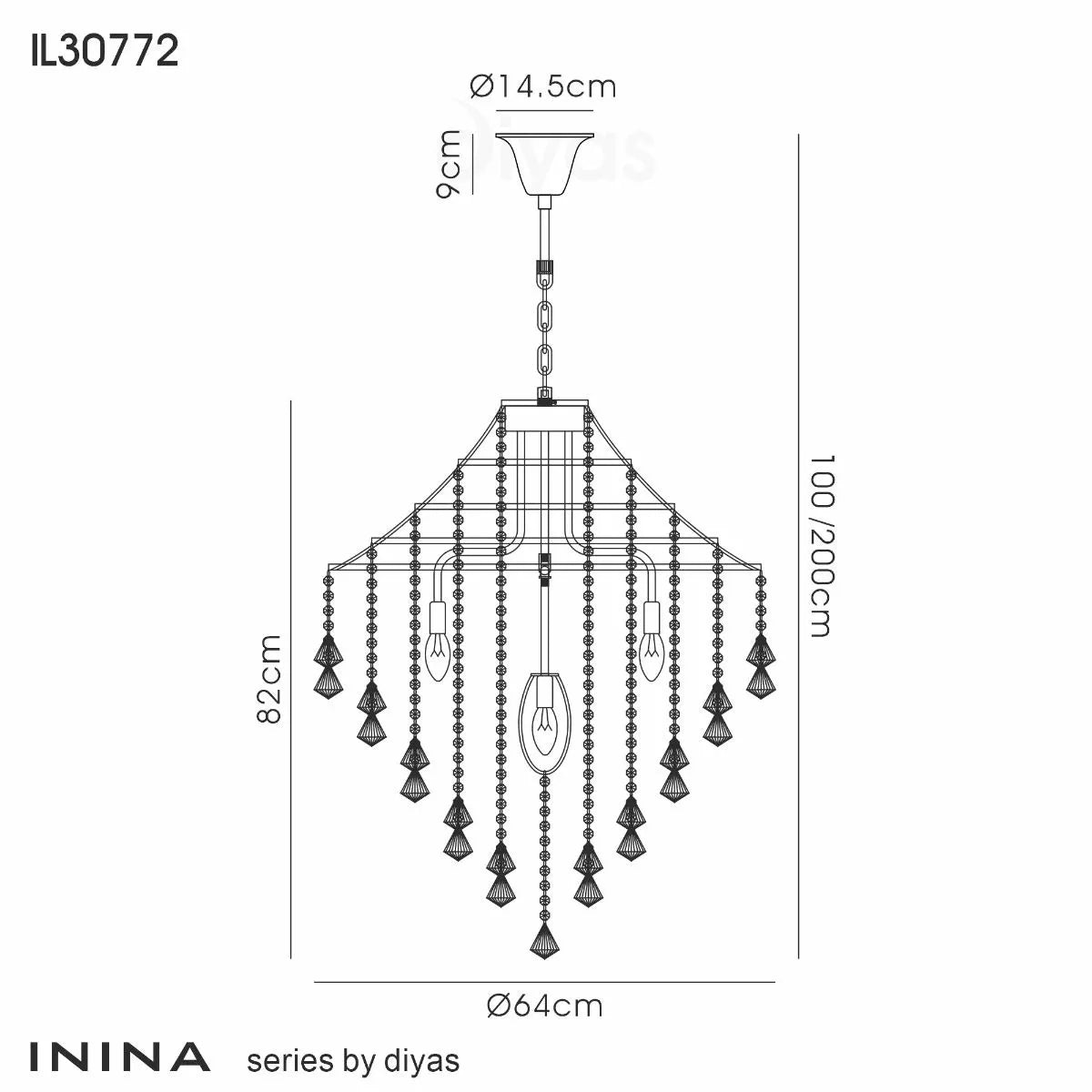 IL30772 Diyas Inina 7 Light Polished Chrome/Crystal Pendant