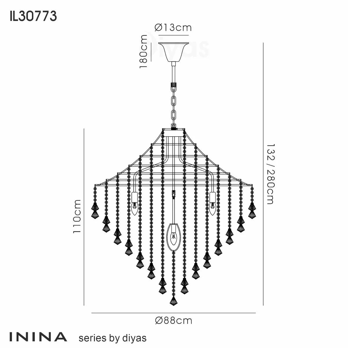 IL30773 Diyas Inina 9 Light Pendant in Polished Chrome/Crystal