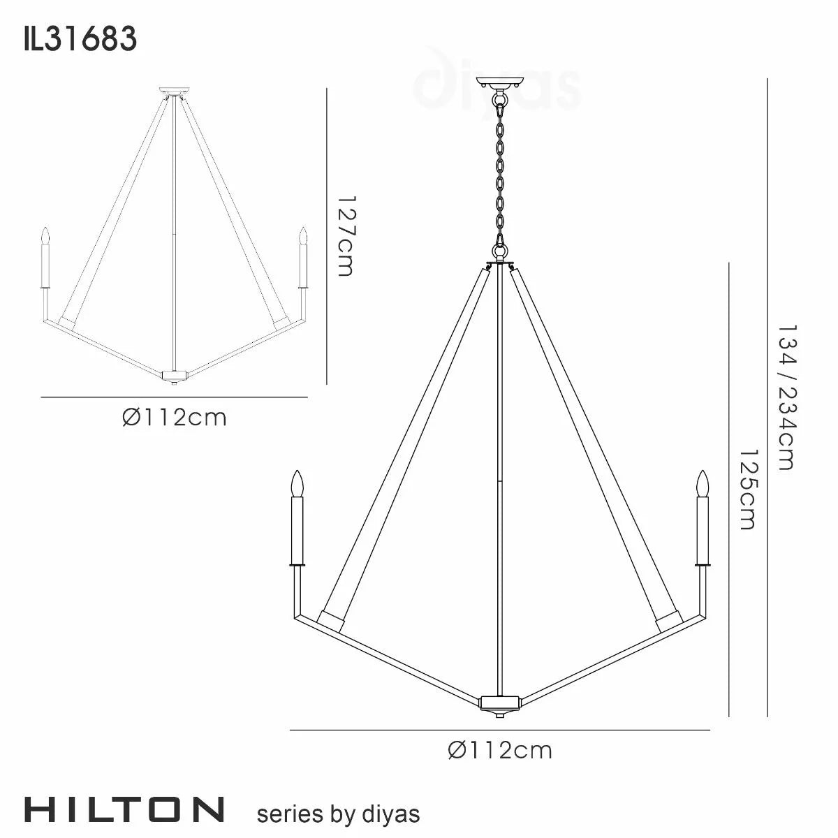 Hilton Decagonal Pendant 10 Light E14 Polished Nickel Taupe Wood Diyas IL31683