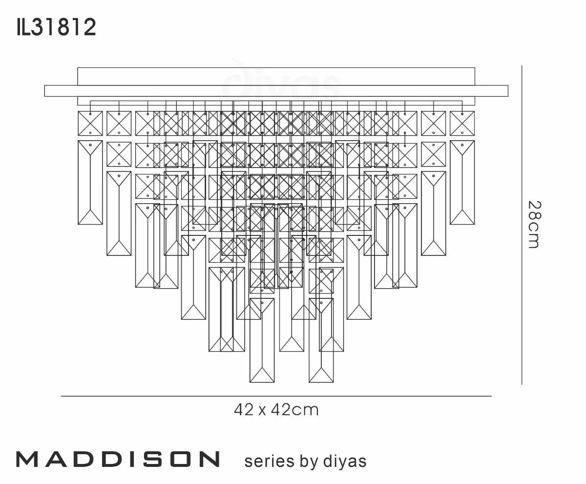 IL31812 Diyas Maddison 6 Light Square Flush Ceiling Fitting French Gold/Crystal