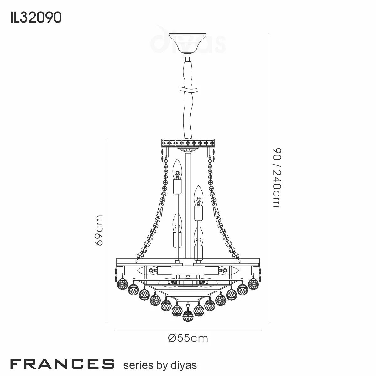 Frances Crystal 14 Light Pendant Gold Frame by Diyas IL32090