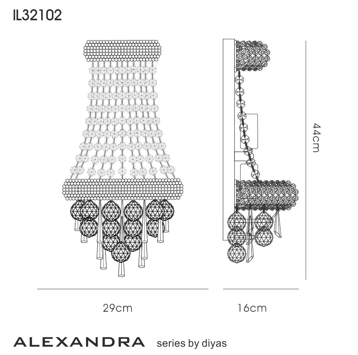 Alexandra Large 3 Light Wall Lamp Gold/Crystal IL32102 by Diyas