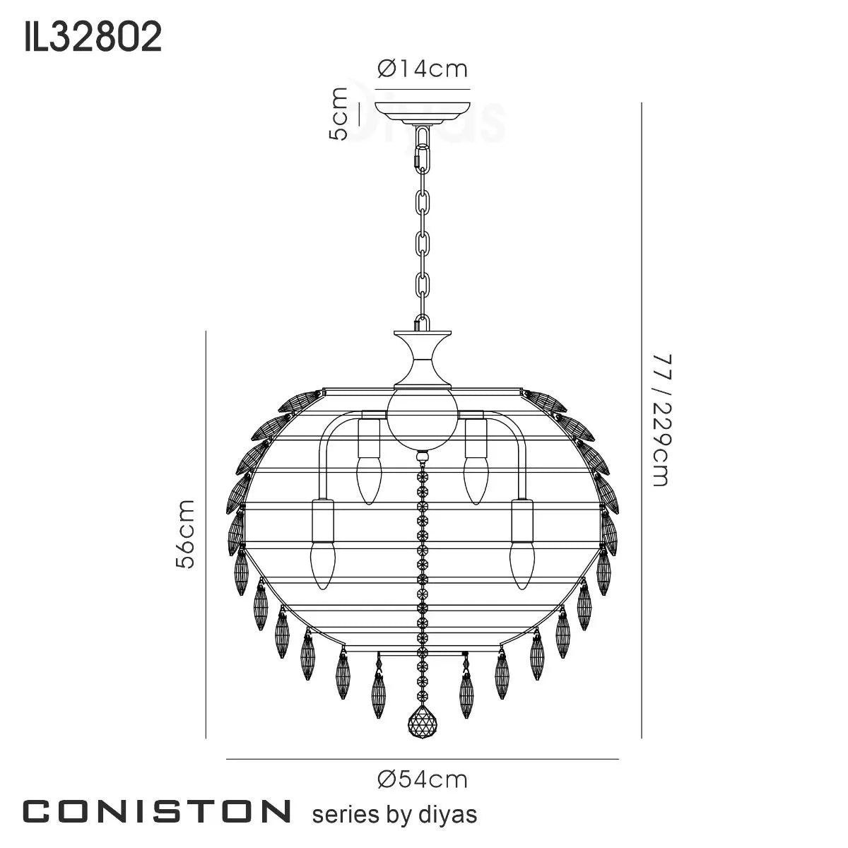 Crystal 9 Light Large Pendant Polished Chrome Frame Diyas Coniston IL32802