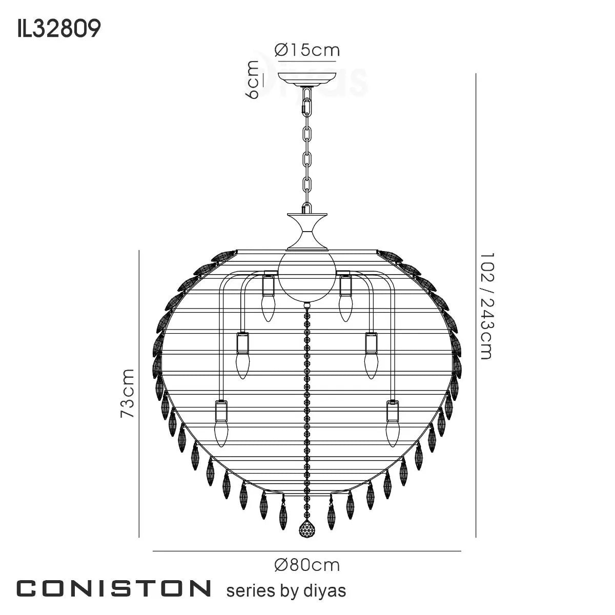 Crystal 16-light ceiling pendant with a polished chrome frame from Diyas in Coniston IL32809