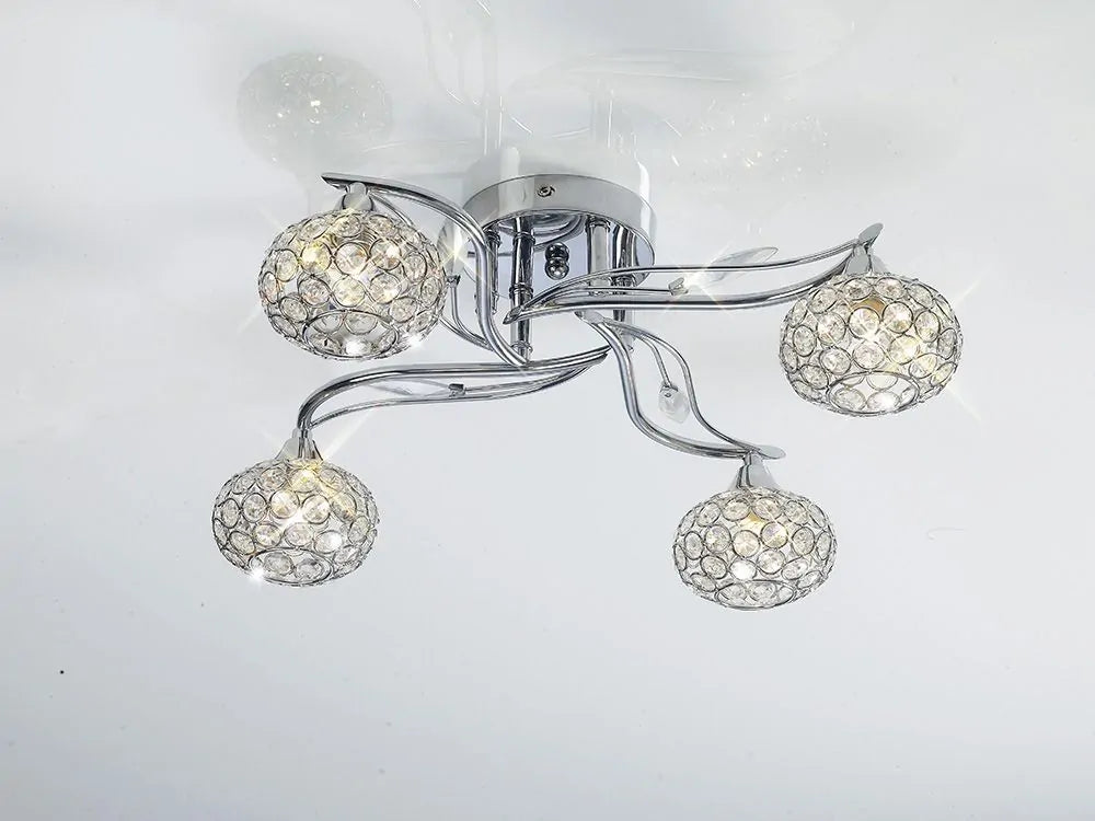 Leimo Semi-Flush Ceiling Fitting 4 Light Polished Chrome Crystal Diyas IL30954