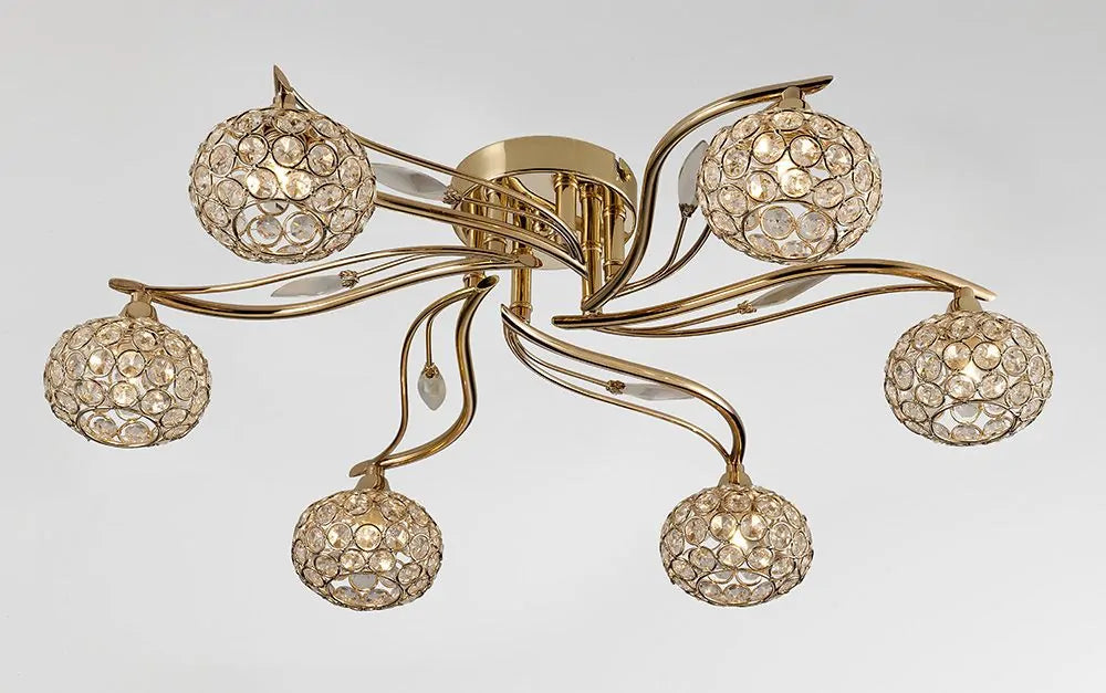 Leimo Semi-Flush Ceiling Fitting 6 Light French Gold Crystal Diyas IL30966