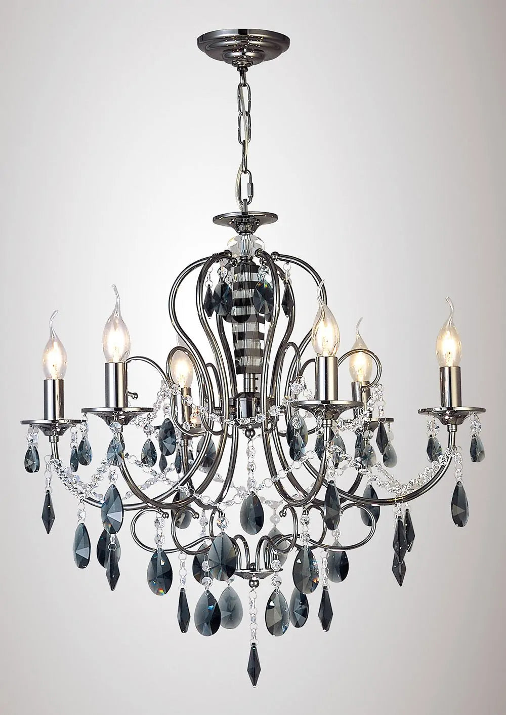 Diyas IL30906 Luna Pendant 6 Light Black Chrome Crystal