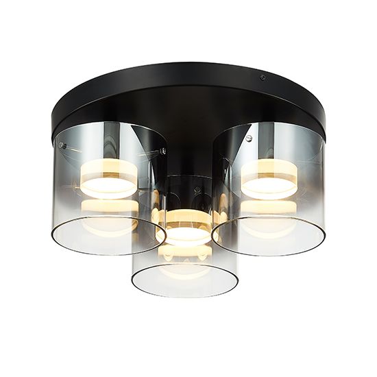 LX-Roundhay LXROUN045BL3FLUS 3 Smoked Glass Shade Bulbs Decorative Flush Ceiling Light