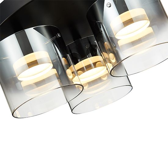 LX-Roundhay LXROUN045BL3FLUS 3 Smoked Glass Shade Bulbs Decorative Flush Ceiling Light