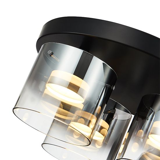 LX-Roundhay LXROUN045BL3FLUS 3 Smoked Glass Shade Bulbs Decorative Flush Ceiling Light