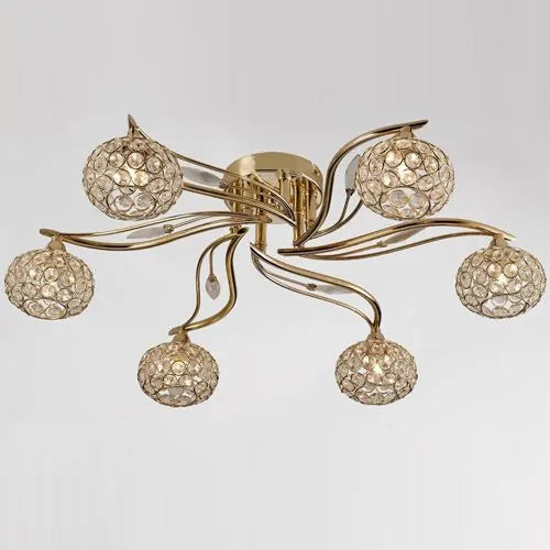 Leimo Semi-Flush Ceiling Fitting 6 Light French Gold Crystal Diyas IL30966