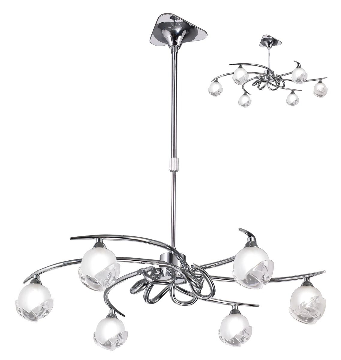 M0801 Mantra Fragma Telescopic Semi Flush Convertible 6 Light G9 Polished Chrome