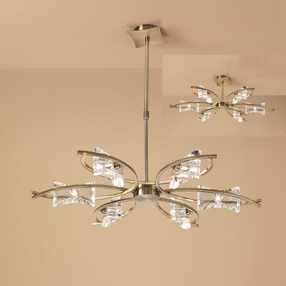 M0884AB Mantra Kromo Telescopic Semi Flush Convertible 6 Light G9 Antique Brass