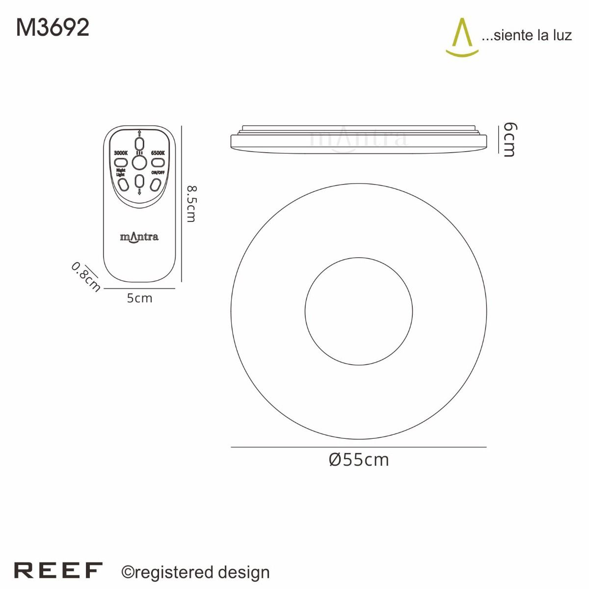 M3692 Mantra Reef 60W Tuneable White 3000K-6500K 4200lm Dimmable Flush Fitting Remote Control