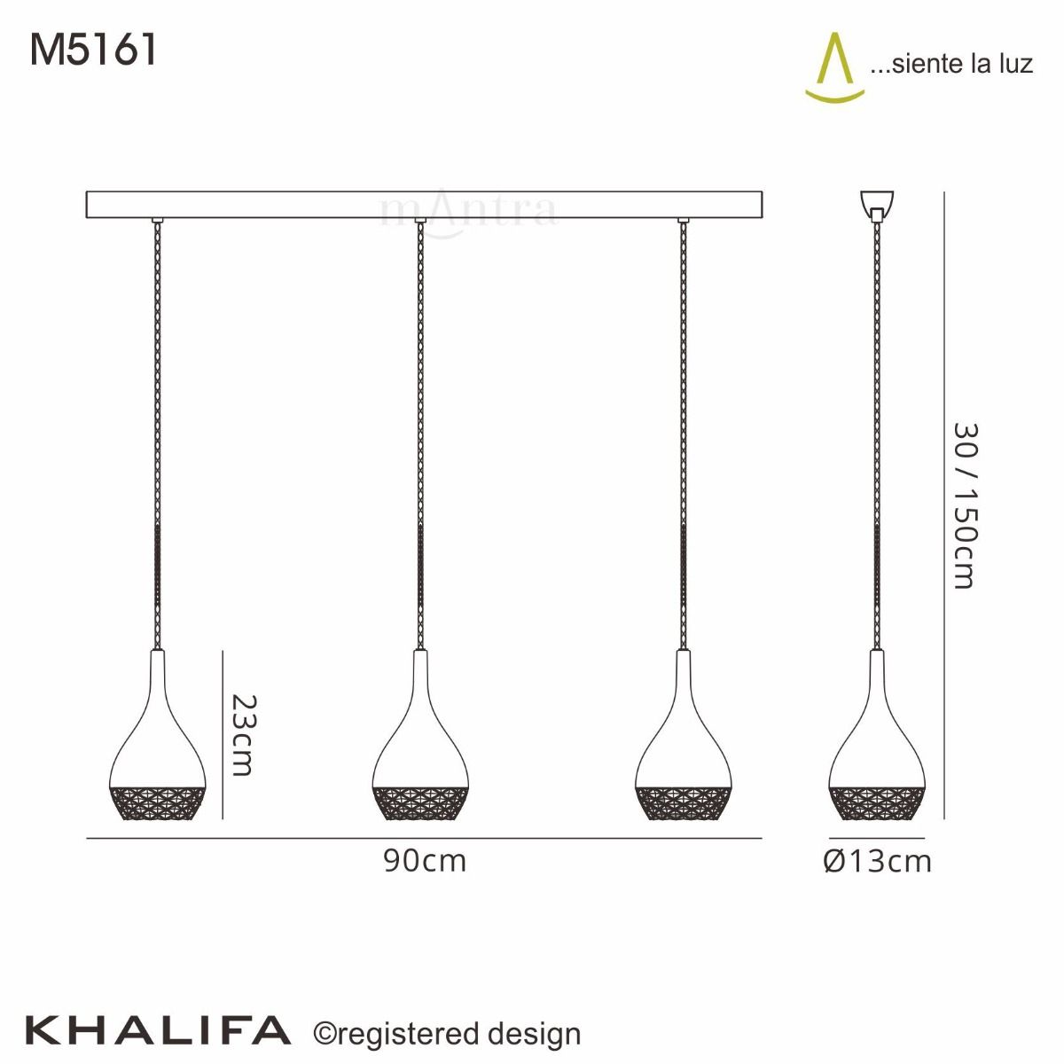 M5161 Mantra Khalifa Pendant 3 Light GU10 Line Polished Chrome