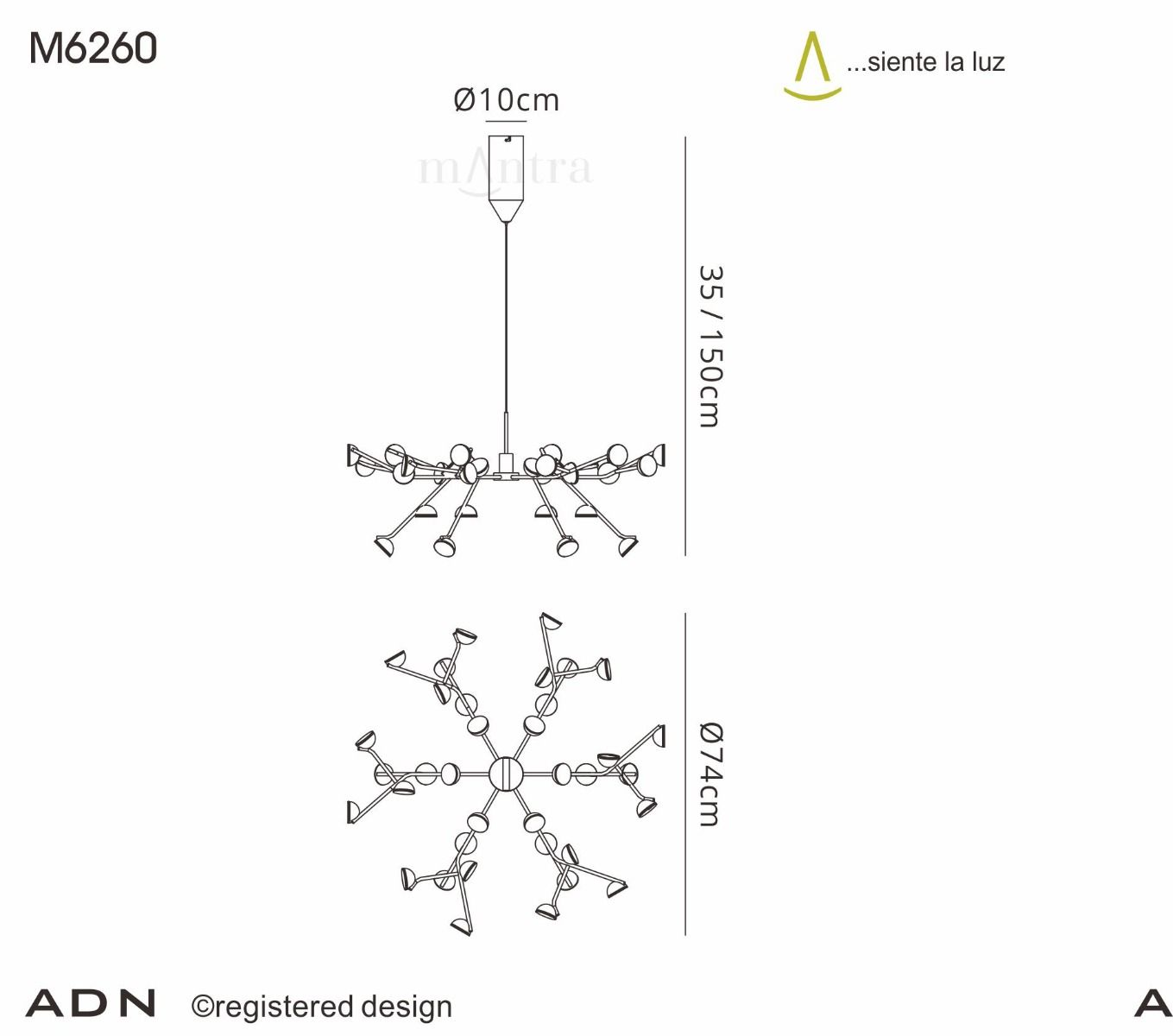 M6260 Mantra Adn LED 36 Light Extra Large Ceiling Pendant White Frame