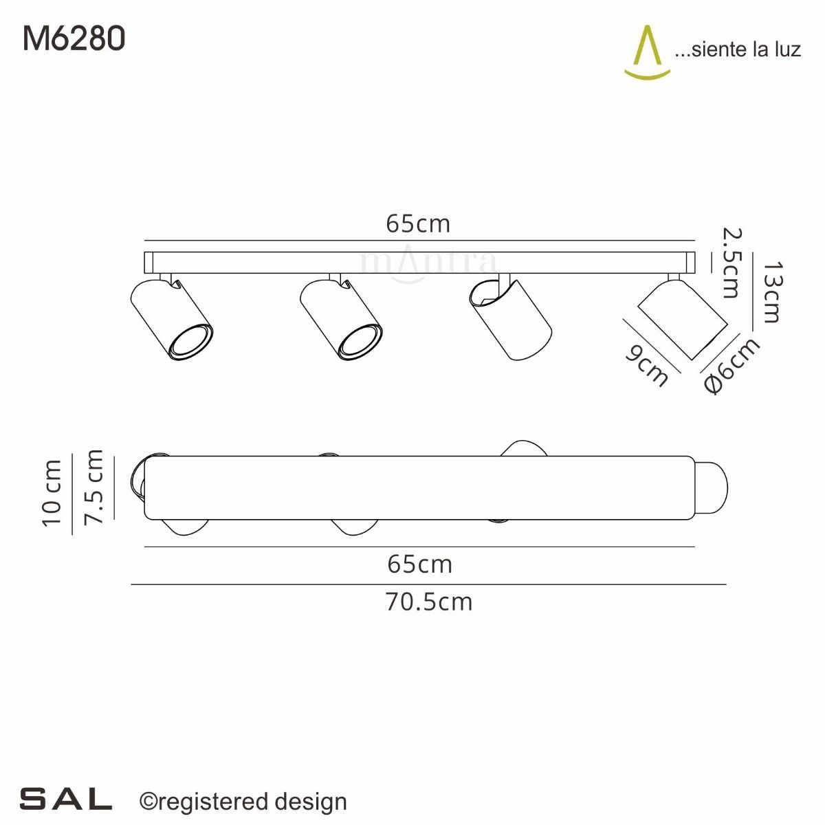 M6280 Mantra Sal Linear Bar 4 Light Spotlight GU10 Matt White