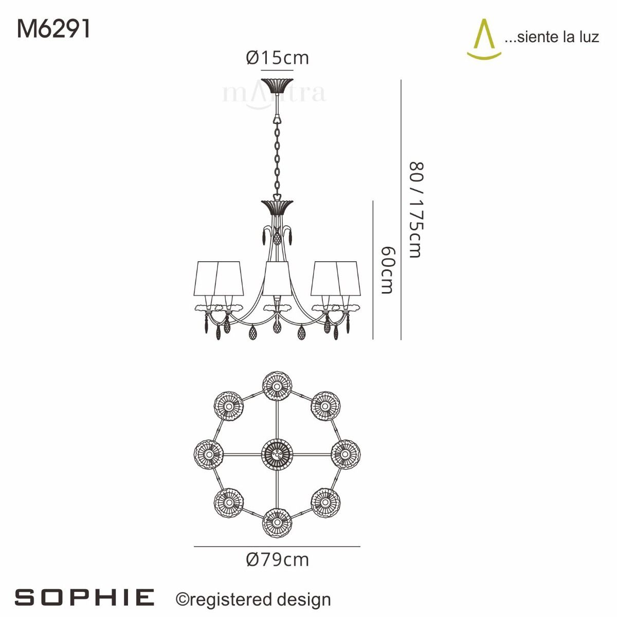 M6291 Mantra Sophie Large 8 Light Gold Chandelier