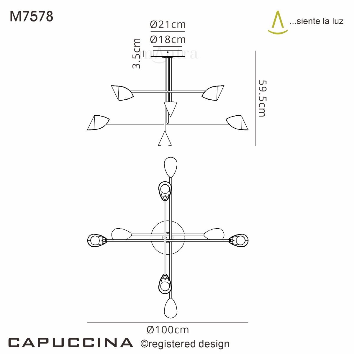 MAN/M7578 Mantra Capuccina 8 Light Fixed Pendant Black